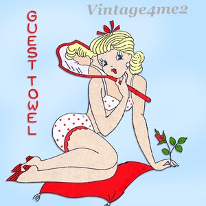 1950s Vintage Vogart Embroidery Transfer 138 Uncut Pin Up Girl Guest Towels