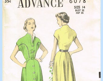 Advance 6078: 1950s Chic Uncut Misses Casual Dress Sz 32B Vintage Sewing Pattern