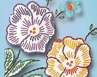 1950s Vintage Vogart Embroidery Transfer 627 Uncut Three Floral Pillowcases