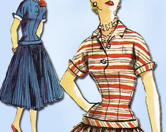 1950s Vintage Simplicity Sewing Pattern 1040 Uncut Misses Drop Waist Dress 30B