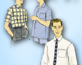 Vogue 9287: 1950s Classic Men's Shirt Size 14.5in Neck Vintage Sewing Pattern