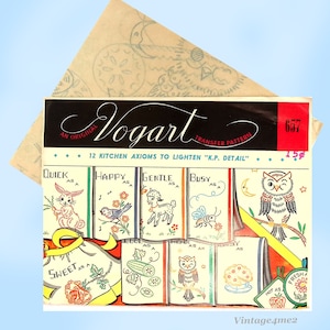1950s Vintage Vogart Embroidery Transfer 657 Uncut Busy as a Bee Tea Towels ORIG