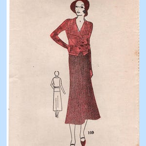 Own Name 109: 1930s Uncut Misses 2 PC Dress or Suit 36 B Vintage Sewing Pattern