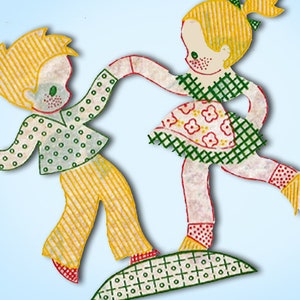 1950s Vintage Vogart Textilprint 10 Uncut Color Gingham Kids Hot Iron Transfer