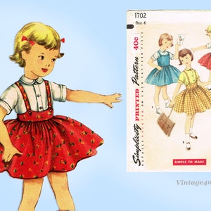 Wzór do szycia Vintage Simplicity z lat 50. XX wieku 1702 Łatwa spódnica i bluzka dla dziewcząt Rozmiar 4