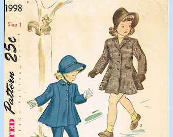 1940s Toddler Coat Sewing Pattern: Simplicity 1998, Size 1