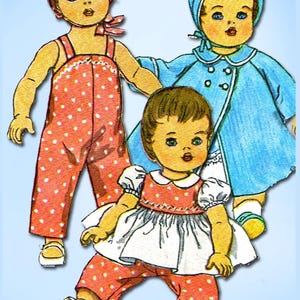1960s Vintage Simplicity Sewing Pattern 3669 Cute 16 Inch Baby Doll Clothes Set