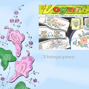 1960s Calla Lilies & Pansies Pillowcases Uncut Vogart Embroidery Transfer 674
