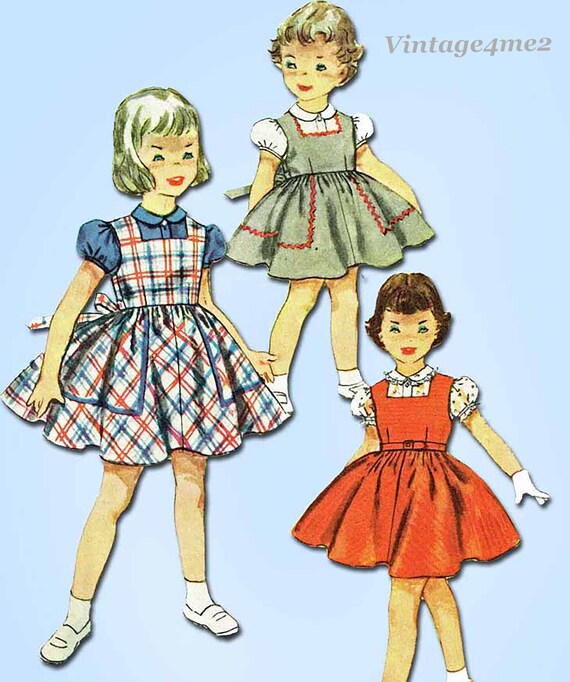 f&f ladies dresses 1950s Vintage Simplicity Sewing Pattern 4407 FF Toddler Girls Jumper Dress Sz 3 occasion-Party Wear Party-Dresses