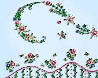 1950s Vintage Vogart Embroidery Transfer 702 Uncut Small Floral Pillowcase Motif