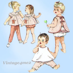 1960s Vintage Simplicity Sewing Pattern 4018 Baby Girls Play Clothes Set Size 2