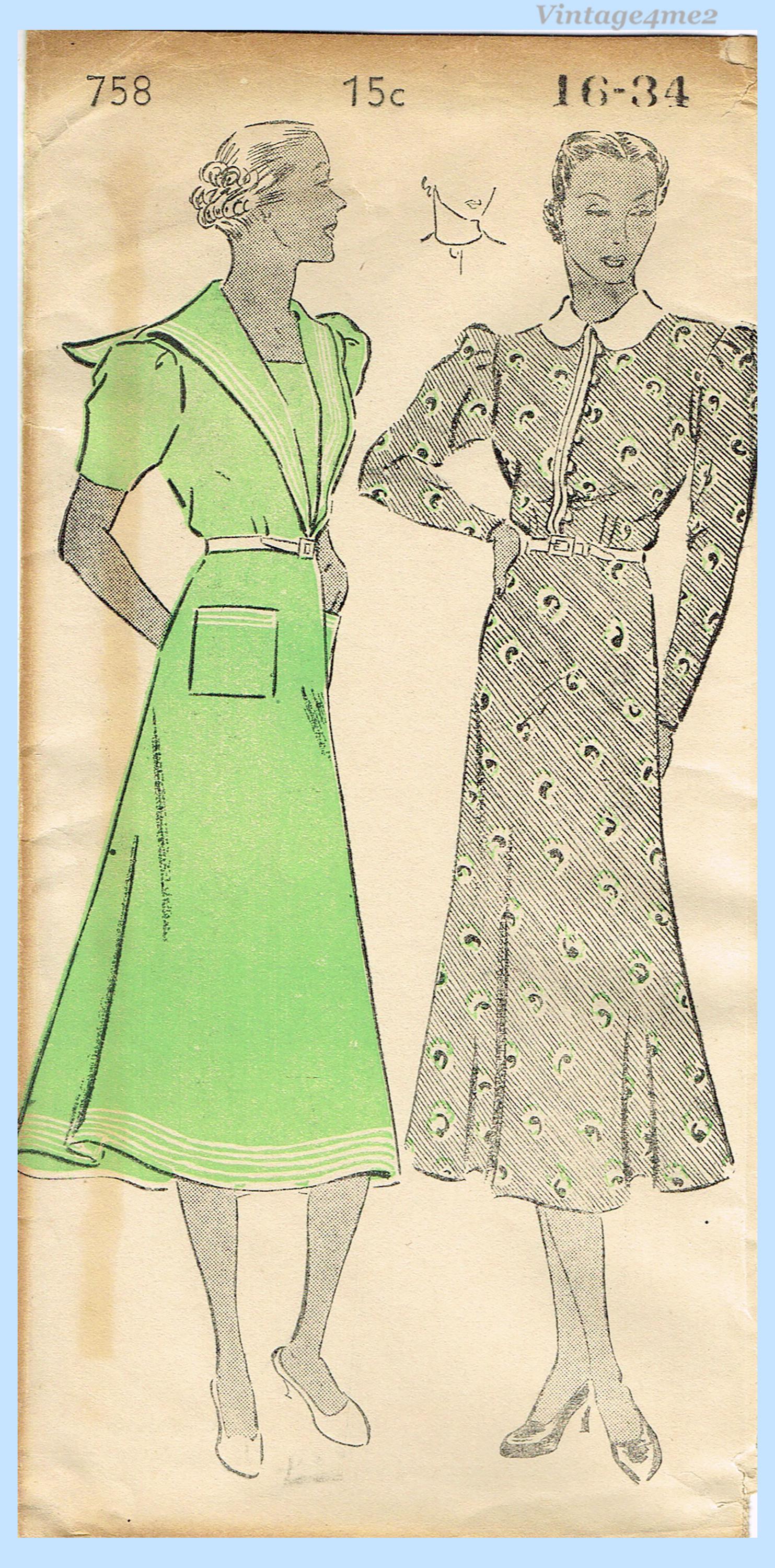 New York 758: 1930s Darling Uncut Misses Sailor Dress 34B Vintage