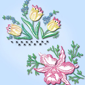 1950s Vintage Vogart Embroidery Transfer 290 Uncut Floral Mixed Motifs