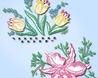 1950s Vintage Vogart Embroidery Transfer 203 Uncut Floral Mixed Motifs