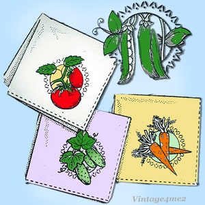 Lata 60. VTG Haft transferowy Aunt Martha 3286 Ręczniki kuchenne z warzyw 8 motywów