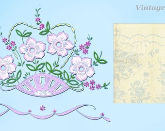 1950s Original Vintage Vogart Embroidery Transfer 601 Uncut Floral Pillowcases