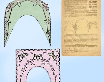 1910s Vintage Butterick Stickerei Transferfolie 10348 Seltene ungeschnittene Kragenmotive