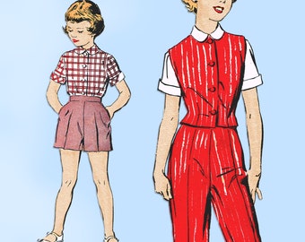 1940s Vintage New York Sewing Pattern 1571 Uncut Little Girls Play Clothes Sz 8