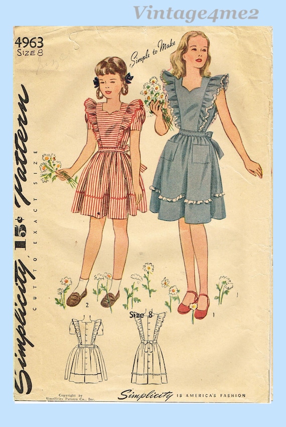 1940s Girls Pinafore Dress Sewing Pattern - Simplicity 4963 Sz8 - Etsy