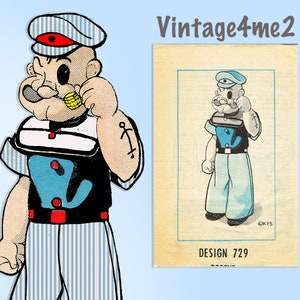 1960s Vintage Design Mail Order Sewing Pattern 729 Uncut Popeye Stuffed Doll Original