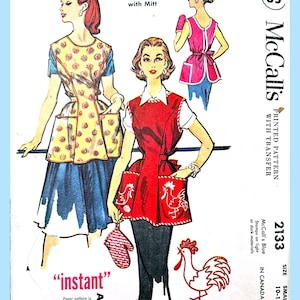 1950s Cobbler Apron Sewing Pattern: Vintage McCalls 2133, Size 31-32, Uncut