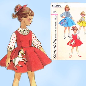 1950s Vintage Simplicity Sewing Pattern 2287 Uncut Girls Skirt and Blouse Size 4