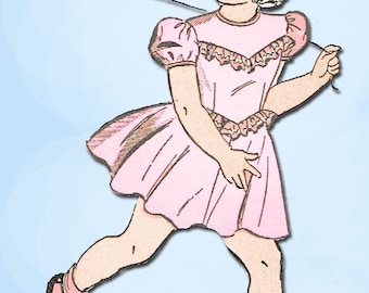 1940s Vintage Advance Sewing Pattern 4702 Cute Little Girls Party Dress Size 8