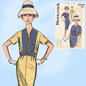 Butterick 9698: 1960s Marvelous Misses Day Dress Size 34 Bust Vintage Sewing Pattern