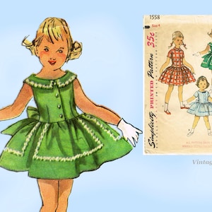 Simplicity 1558: 1950s Sweet Toddler Girls Dress Size 4 Vintage Sewing Pattern