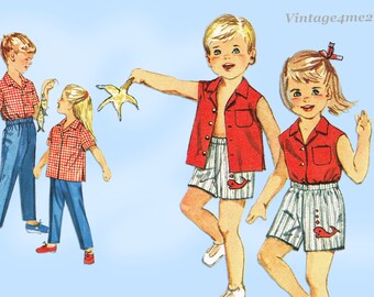 1950s Vintage Simplicity Sewing Pattern 3944 Toddlers Shirt Shorts & Pants Sz 4