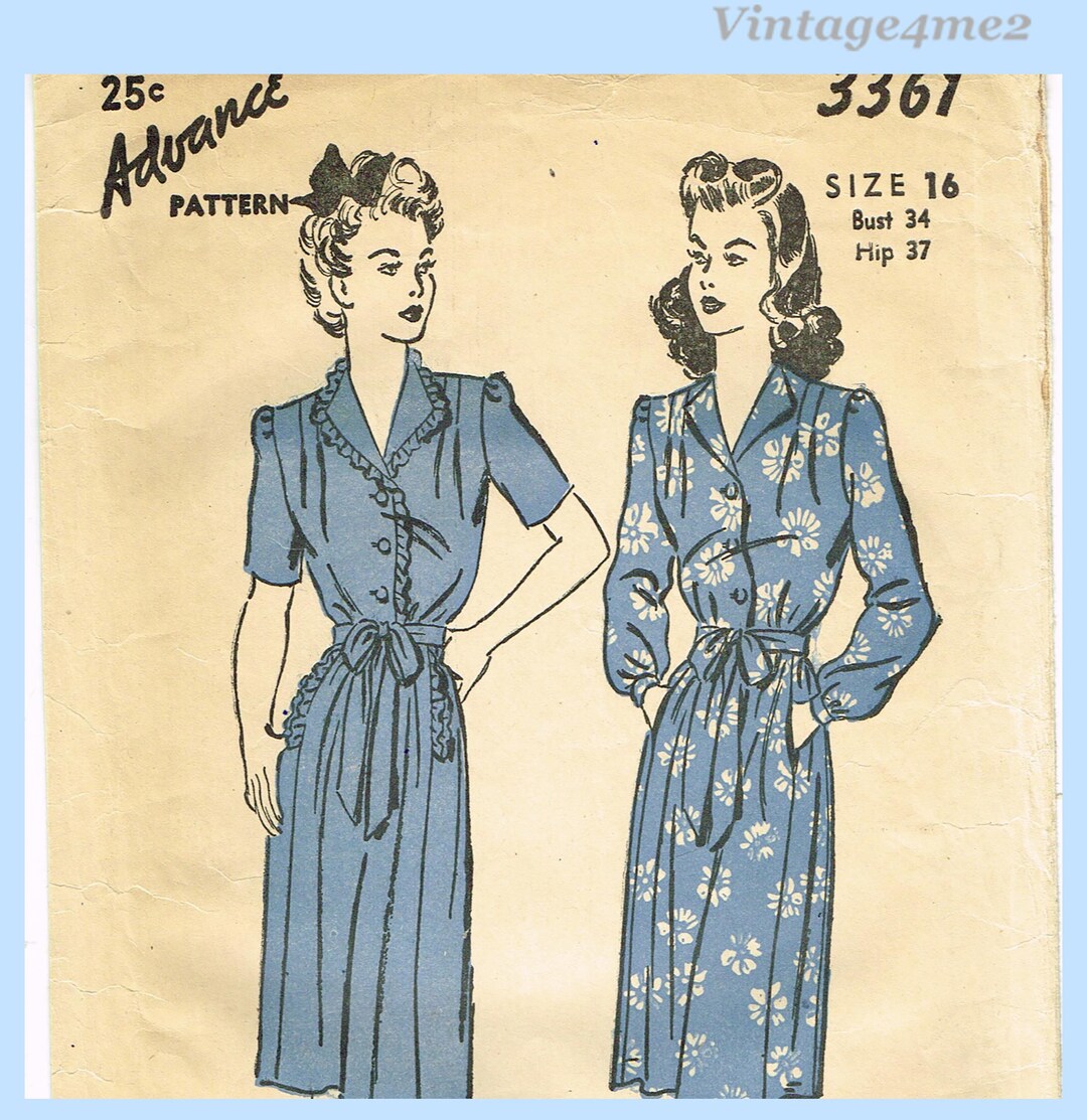 1940s Vintage Advance Sewing Pattern 3361 Charming Misses WWII