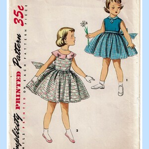 1950s Vintage Simplicity Sewing Pattern 1108 Easy Toddler Girls Dress Size 4
