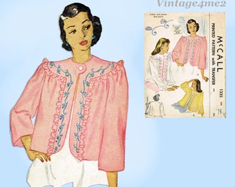 1940s Vintage McCall's Sewing Pattern 1335 Uncut Misses Bedjacket Size Small