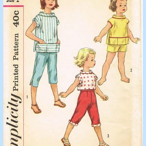 Modello di cucito vintage Simplicity anni '50 2061 per top e pedali da bambina, taglia 2