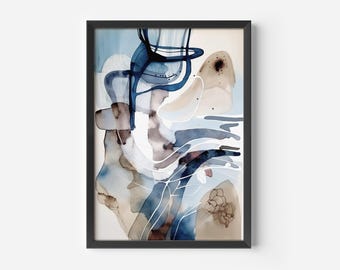 Blue and White Abstract Wall Art – Modern Watercolor Print | Framed Canvas or Stretched Canvas for Living Room, Bedroom and Office Decor