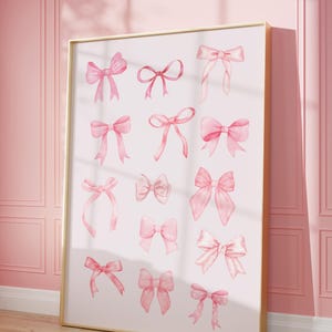 Pink Bow Printable Wall Art, Coquette Aesthetic Digital Art Download, Feminine Nursery Decor, Girly Room Pastel Ribbon Art, Balletcore Print