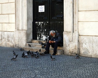 Old Man with Pigeons, Piazza Navona, Rome, Italy