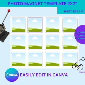 2x2 Kühlschrank Magnet Vorlage - Foto Magnet Maschine | 50MMx50MM quadratische Magnetvorlage mit abgerundeten Ecken| Bearbeitbar in Canva| Einfache Vorlage