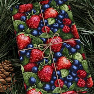 Fruit Wrapping Paper, Fruit Pattern Gift Wrap, Strawberry Raspberry Blueberry Gift Wrapping, Unique Custom Gift Idea, Mixed Berry Wrapping