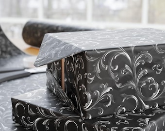 Filigree Wrapping Paper, Silver and Black Gift Wrap, Lacy Filigree Pattern, Filigree Paper Wrap, Unique Wrapping Paper, Custom Gift Wrap