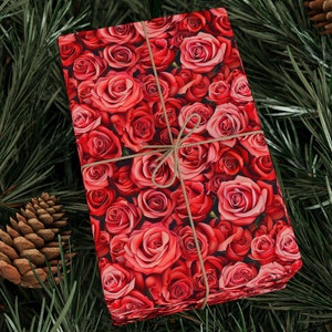 Red Rose Wrapping Paper, Red Rose Pattern Gift Wrap, Rose Paper Gift Wrapping, Unique Custom Gift Wrapping Idea, Birthday Wrapping Paper