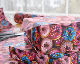 Donut Wrapping Paper, Donut Pattern Gift Wrap, Doughnut Paper Gift Wrapping, Unique Custom Gift Wrapping Idea, Birthday Wrapping Paper