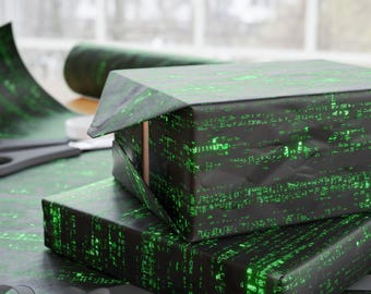 Digitaler Regen Geschenkpapier, Green Code Geschenkpapier, Cyberpunk Hacker Glitch Thema Papierverpackung, Geschenkpapier individuell, Geschenkpapier individuell