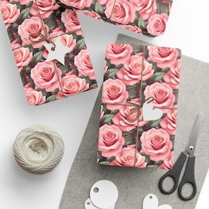 Pink Rose Wrapping Paper, Pink Roses Gift Wrap, Pink Roses Pattern, Unique Wrapping Paper, Custom Floral Gift Wrap, 90gsm Fine Art Paper