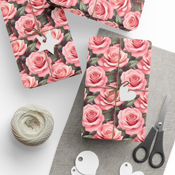 Pink Rose Wrapping Paper, Pink Roses Gift Wrap, Pink Roses Pattern, Unique Wrapping Paper, Custom Floral Gift Wrap, 90gsm Fine Art Paper