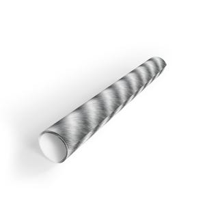 May include: A rolled up silver metal sheet with a brushed finish.