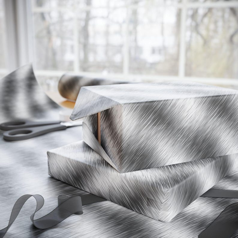 Brushed Metal Wrapping Paper, Metal Look Gift Wrap, Brushed Metal Pattern, Metal Effect Gift Wrapping Paper, 90gsm Fine Art Paper image 6