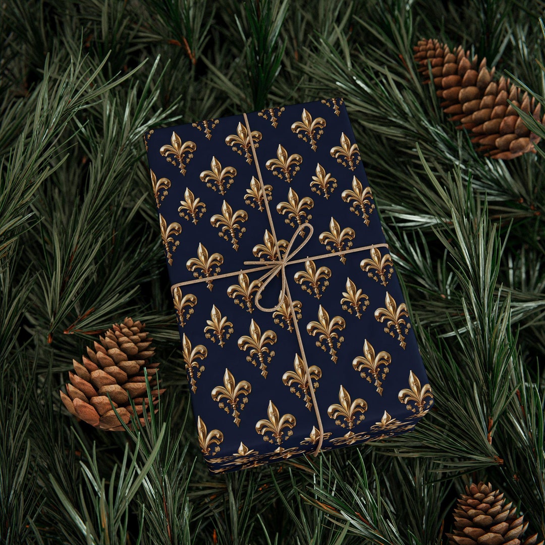 Fleur-de-lis Wrapping Paper, Classical Gold & Blue Fleur De Lis Gift