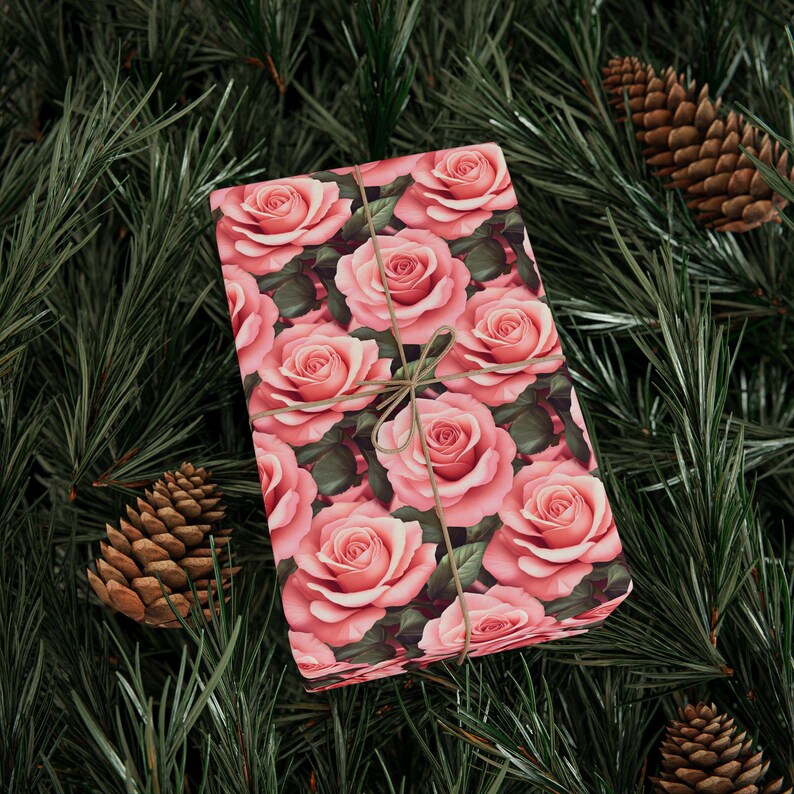 Pink Rose Wrapping Paper, Pink Roses Gift Wrap, Pink Roses Pattern, Unique Wrapping Paper, Custom Floral Gift Wrap, 90gsm Fine Art Paper image 3