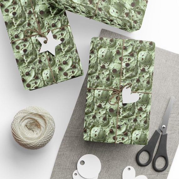 Mint Choc Chip Ice Cream Wrapping Paper, Mint Chocolate Chip Gift Wrap, Mint Ice Cream Pattern, Chocolate Chip Mint Ice Cream Gift Wrapping